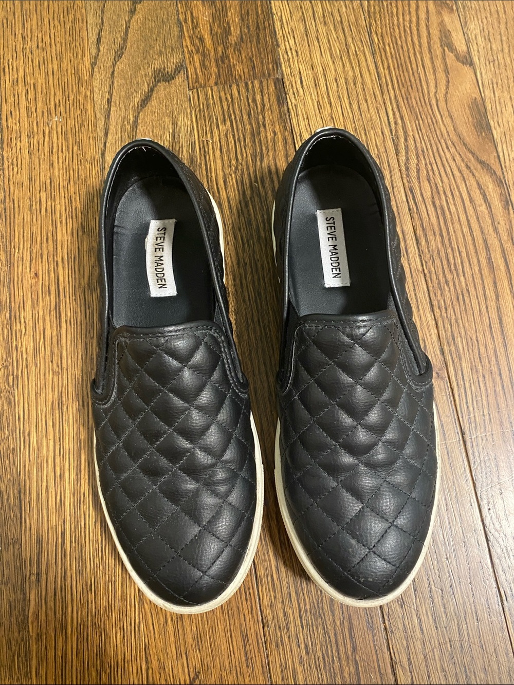 Steve Madden Quilted Slip-On Sneakers in Black with Cream Sole
